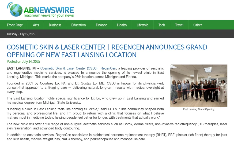 Press Release CSLC & RegenCen Now in East Lansing