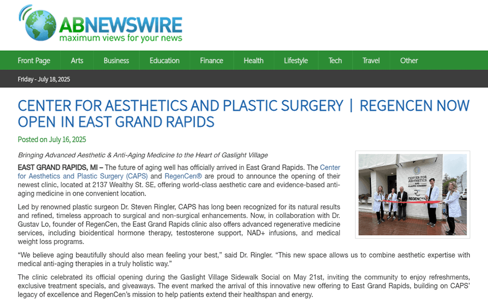 Press Release RegenCen Now Open in East Grand Rapids Press Release RegenCen Now Open in East Grand Rapids