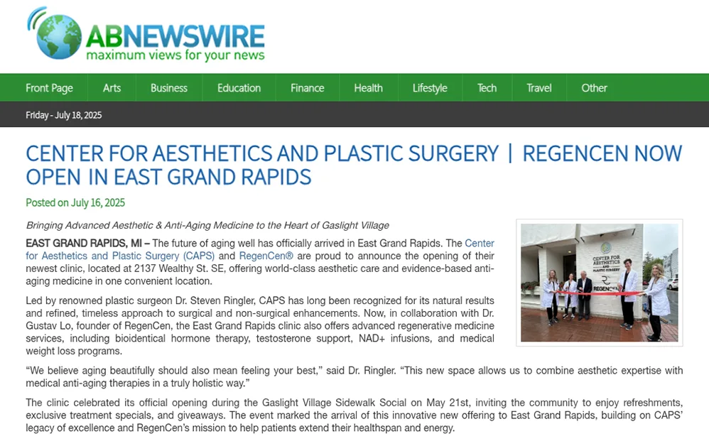 Press Release RegenCen Now Open in East Grand Rapids