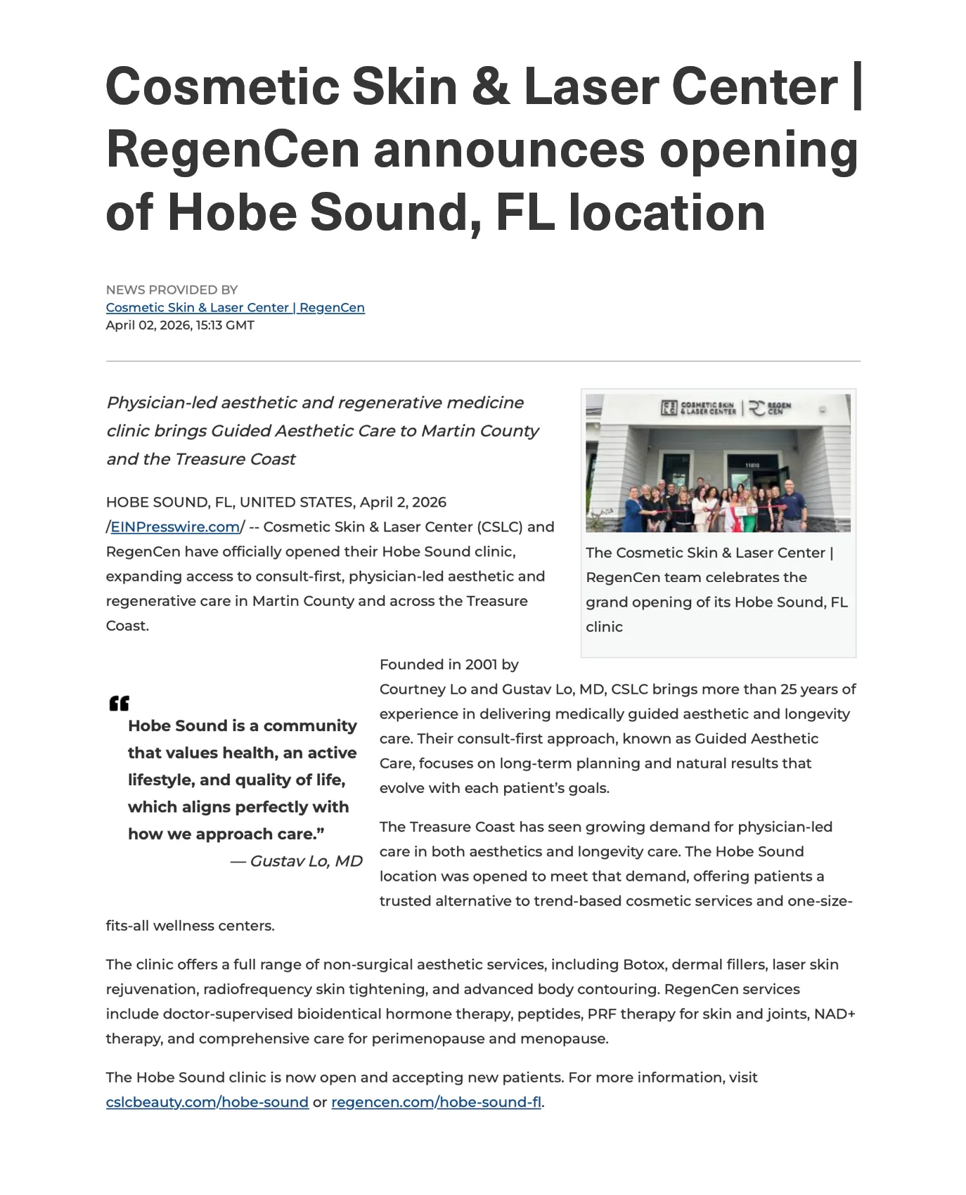 Hobe Sound press release