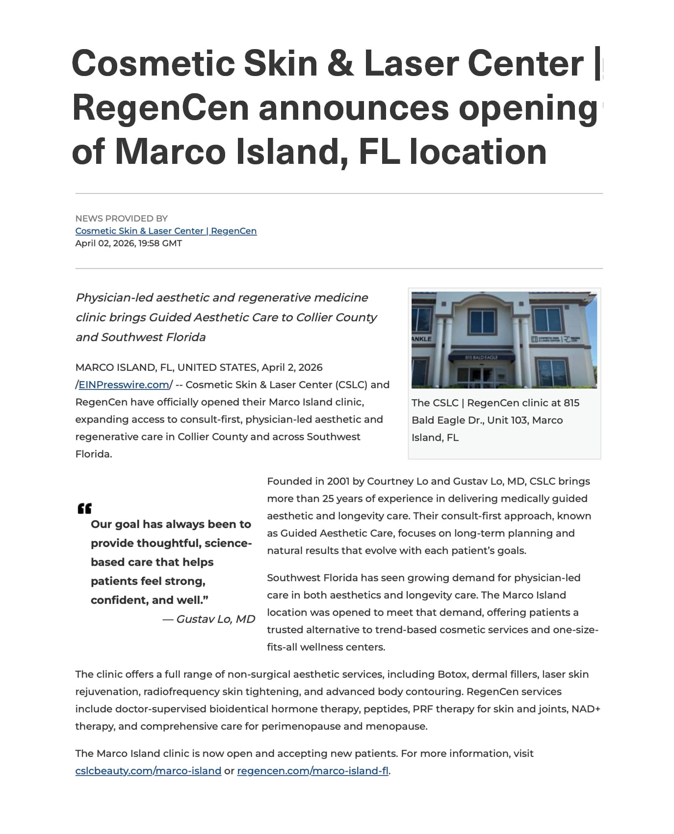 Marco Island press release