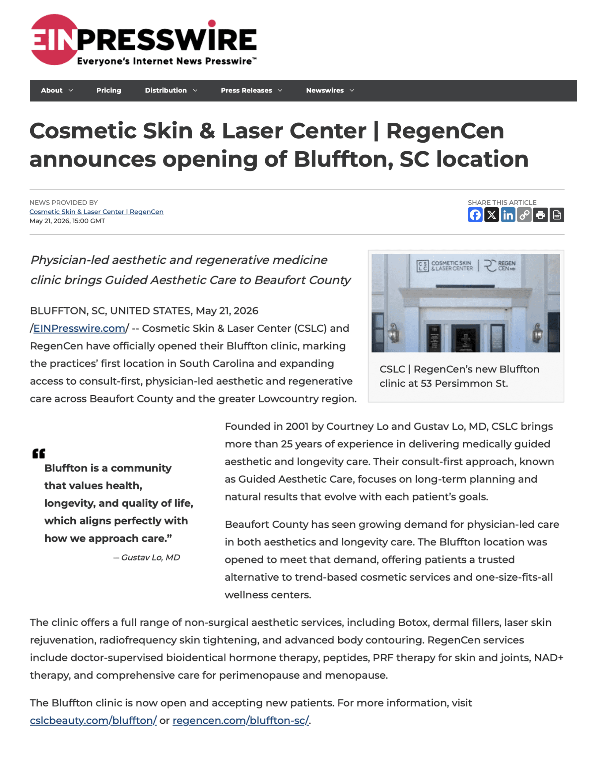 CSLC opens it's clinic in Bluffton, South Carolina.