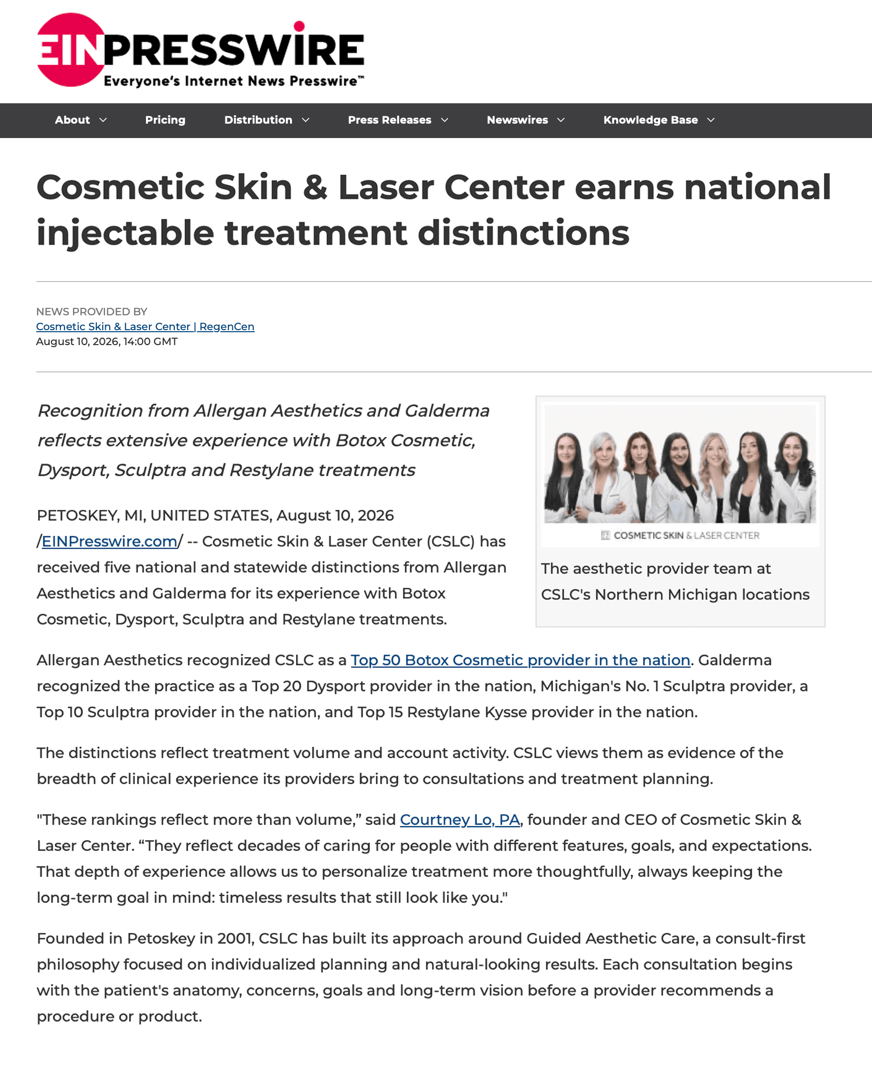 Cosmetic Skin & Laser Center earns national injectable treatment distinctions