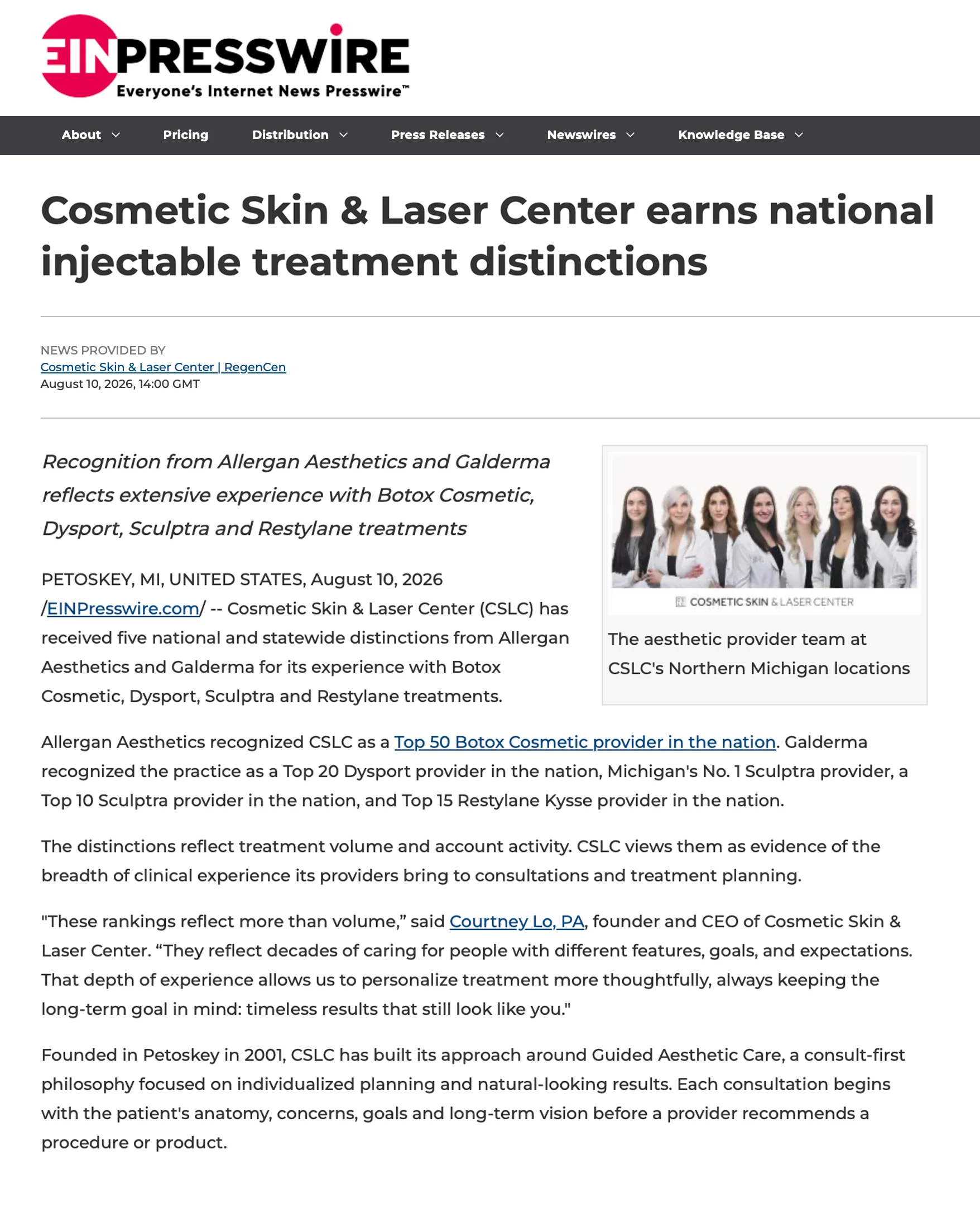 Cosmetic Skin & Laser Center earns national injectable treatment distinctions